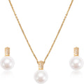 Classic Pearl Jewelry Set for Women – Elegant Pearl Necklace and Earrings Set with 14K Gold Plated Silver Chain