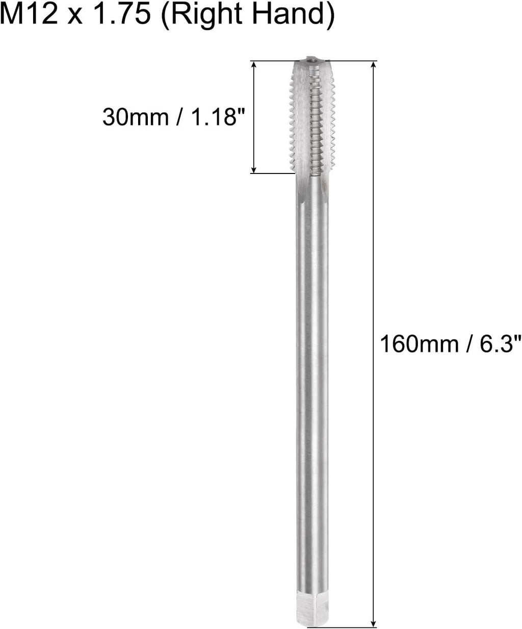 uxcell Metric Thread Tap M12 x 1.75 H2 160mm Extra Long Straight Flute Screw Thread Milling Machine Taps Threading Tapping Repair Tool