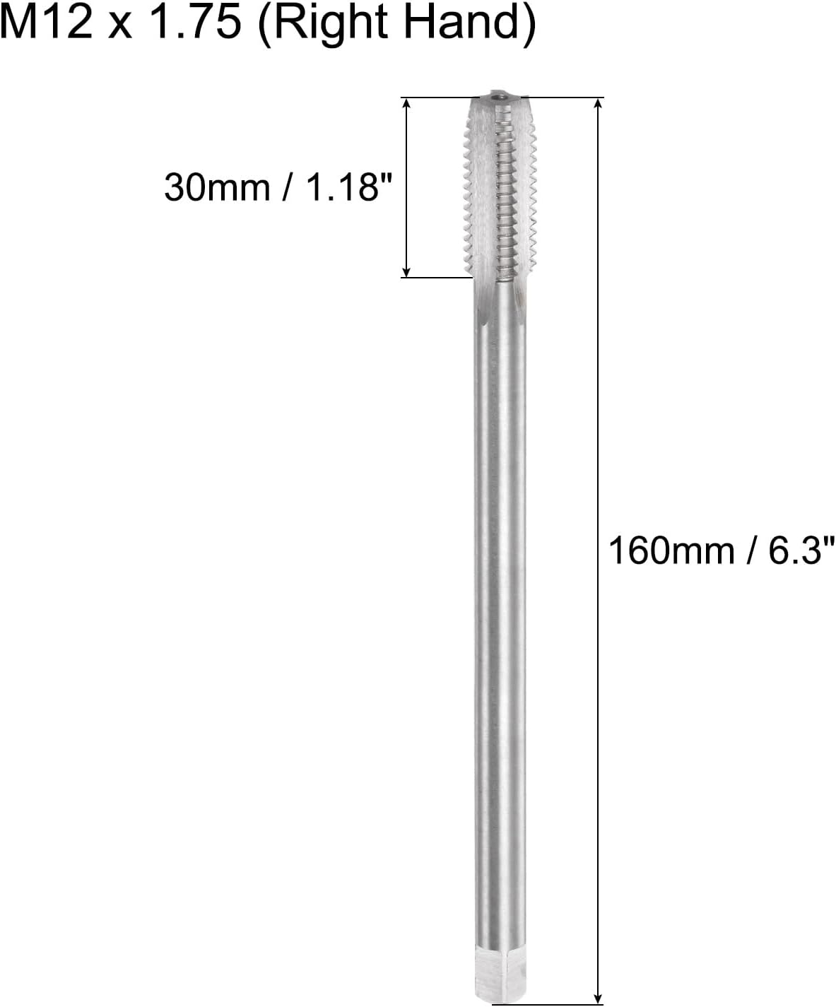 uxcell Metric Thread Tap M12 x 1.75 H2 160mm Extra Long Straight Flute Screw Thread Milling Machine Taps Threading Tapping Repair Tool