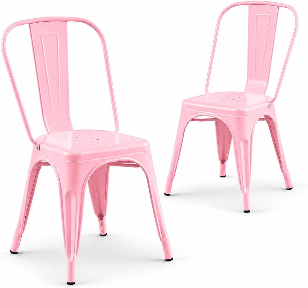Metal Dining Chairs Set of 2, Pink