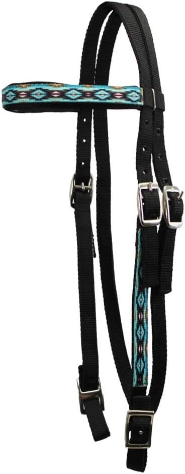 Overlay Printed Nylon Western Browband Headstall with Matching Split Reins 1 Year Warranty