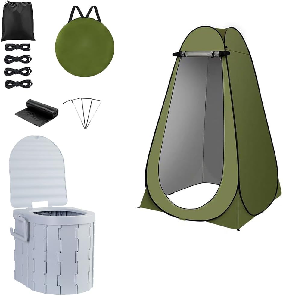 Portable Toilet Kit, Camping Toilet with Pop-Up Privacy Tent Toilet Bags, Washable Portable Outdoor Showers Changing