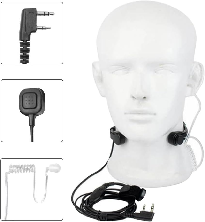 K-2 PIN Throat Mic Compatible with BaoFeng/Retevis/Pxton/Kenwood, Airsoft Tactical Single-Ear Air Tube Headset with