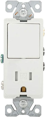 Eaton TR7730W 15-Amp 3-Wire TR Receptacle 120-Volt Decorator Combination Single-Pole Switch with 2-Pole, White