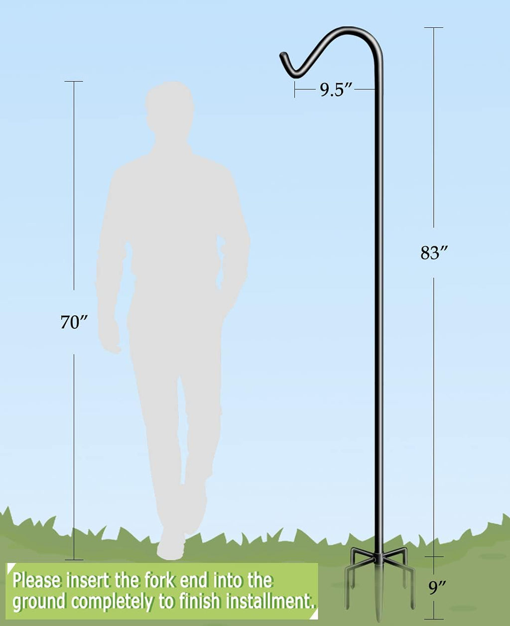 92 Inch Tall Shepherd Hooks with 5-Forked Base, Adjustable Heavy Duty Bird Feeder Pole Stand Hanger for Outdoor