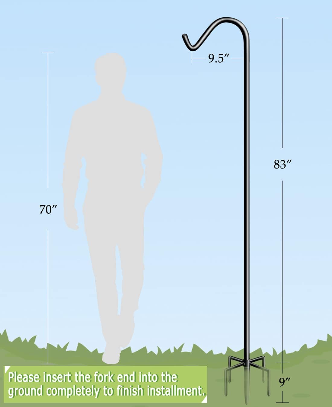92 Inch Tall Shepherd Hooks with 5-Forked Base, Adjustable Heavy Duty Bird Feeder Pole Stand Hanger for Outdoor