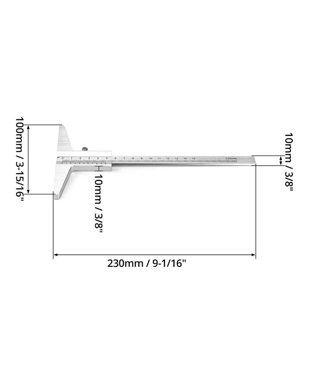 QWORK Depth Vernier Caliper, 0-150mm Aluminum Micrometer Gauge Measuring Tool, -0.02 Accuracy, 1 Pack