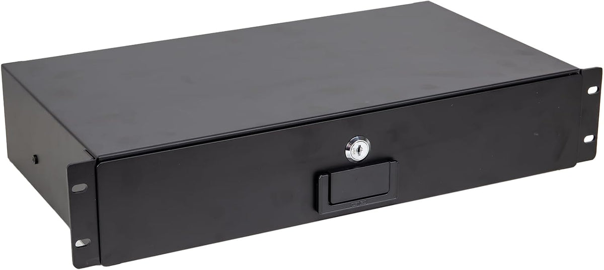 Crossrock 2U Rack Drawer for 11" Rack Case, 9.4" Depth Lockable Rackmount Drawer with 2 Keys, Steel Rack Storage Drawer for DJ, AV and Studio Equipment (CRA980U-DR-24)