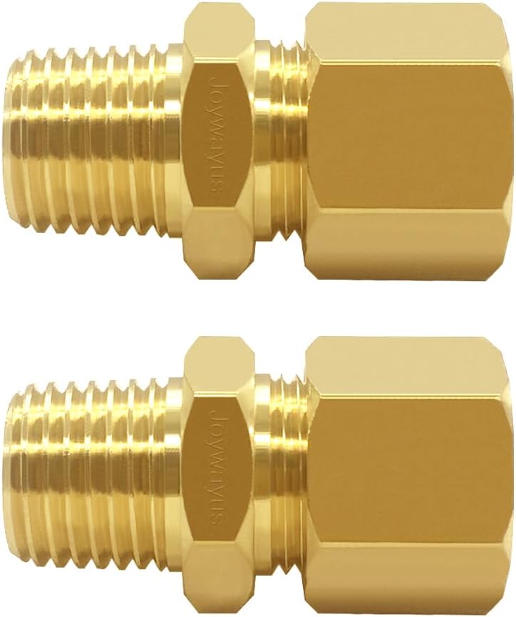 Joywayus 2 Pack Brass 1/4" NPT Male x 3/8" Tube OD Pipe Fittings