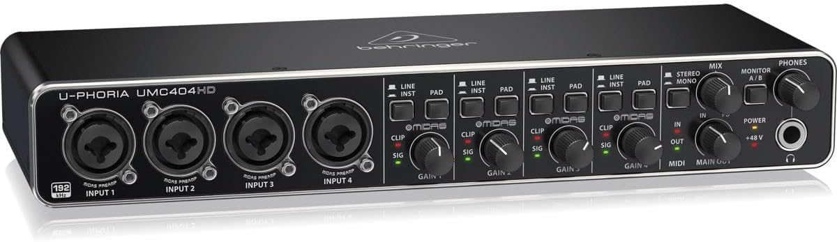 U-PHORIA UMC404HD Audiophile 4x4, 24-Bit/192 kHz USB Audio/MIDI Interface with Midas Mic Preamplifiers