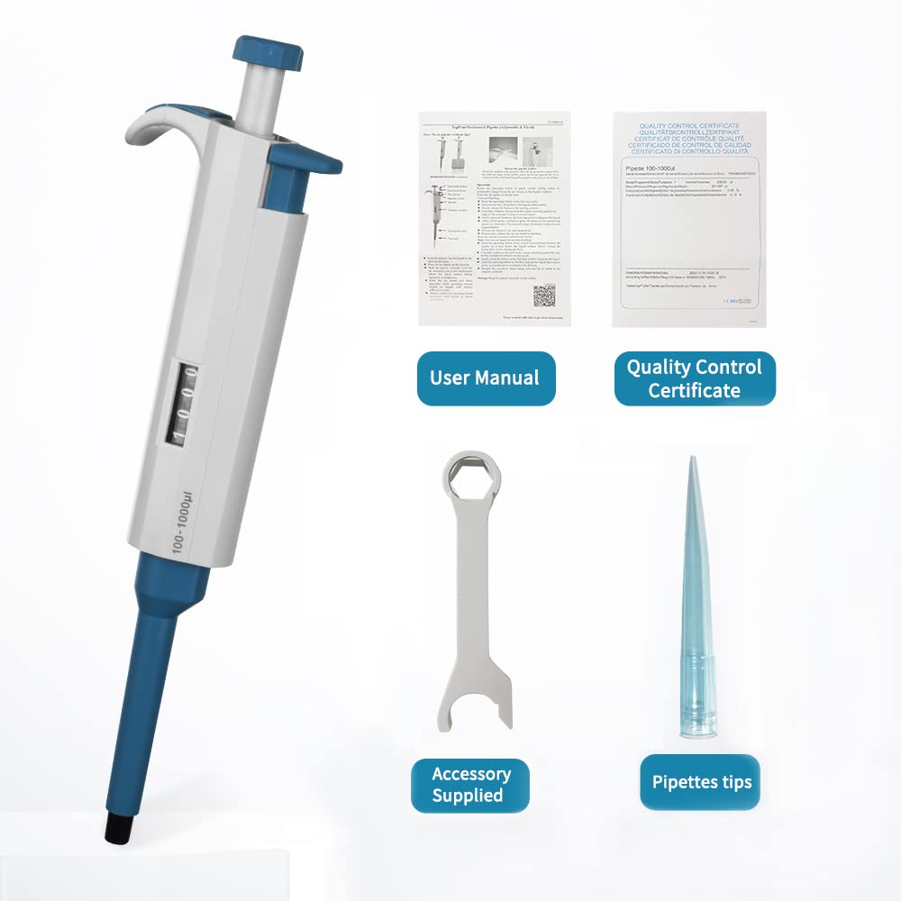 100-1000μL Micropipette High-Accurate Pipettor Adjustable Variable Volume Single-Channel Pipette for Laboratory