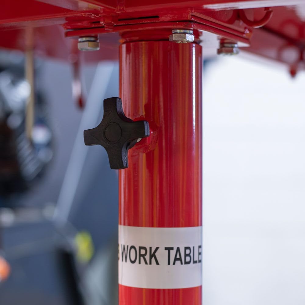 Adjustable Rolling Workshop Table, 200 LB Capacity, Red Finish, Mobile Workstation for Shops, Garages, Repair Shops