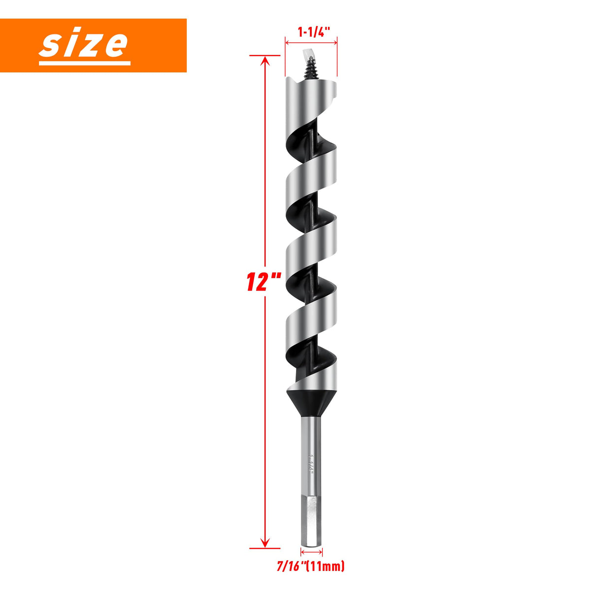 1-1/4 Inch x 12 Inch Long Ship Auger Drill Bit Set for Wood