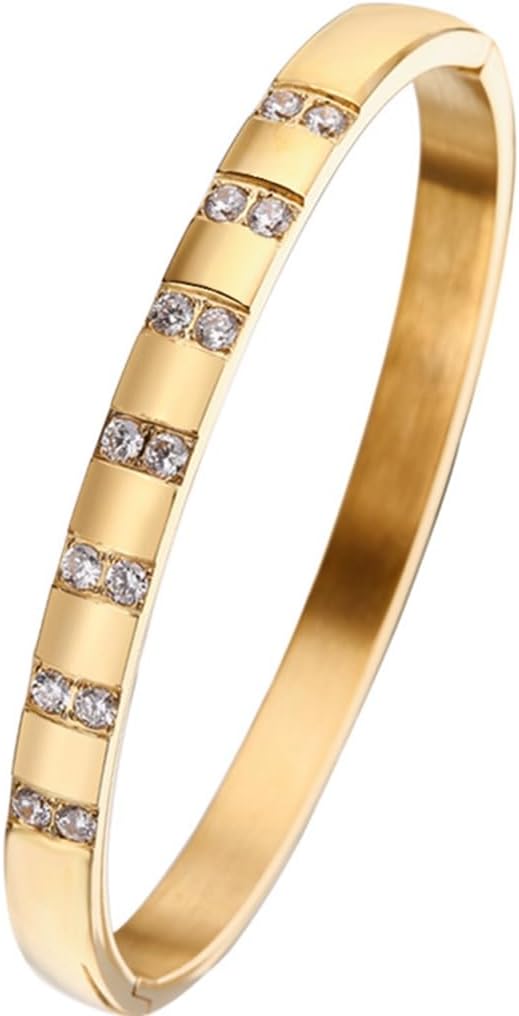 Jewelers 8mm Width Stainless Steel Cubic Zircon Filled Open Clasp Bangle Bracelet