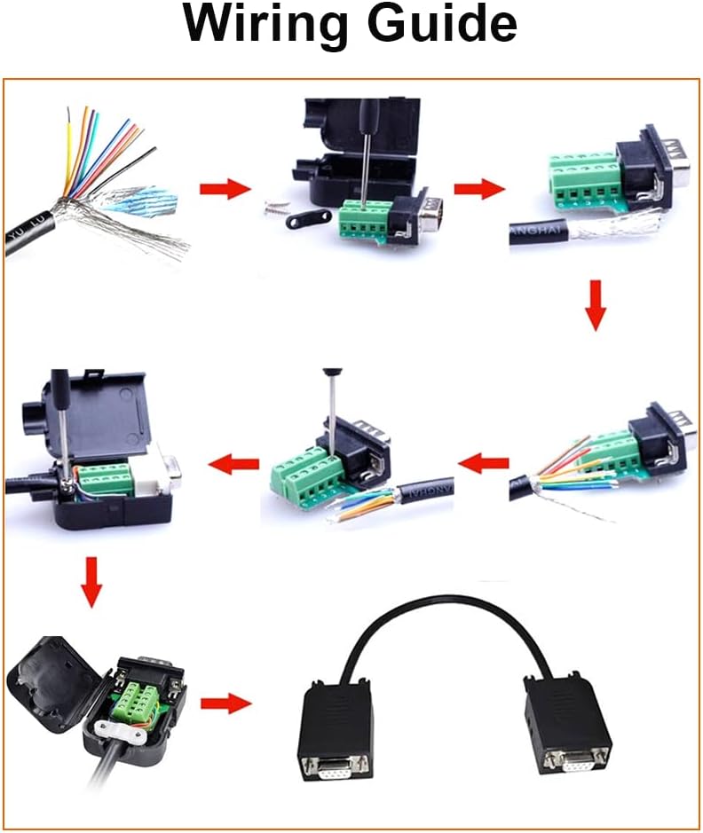 DTech DB9 Breakout Connector, Male RS232 Serial Adapter, Solderless Module Board with Screw Terminals, Case, Long Bolts, Tail Pipes