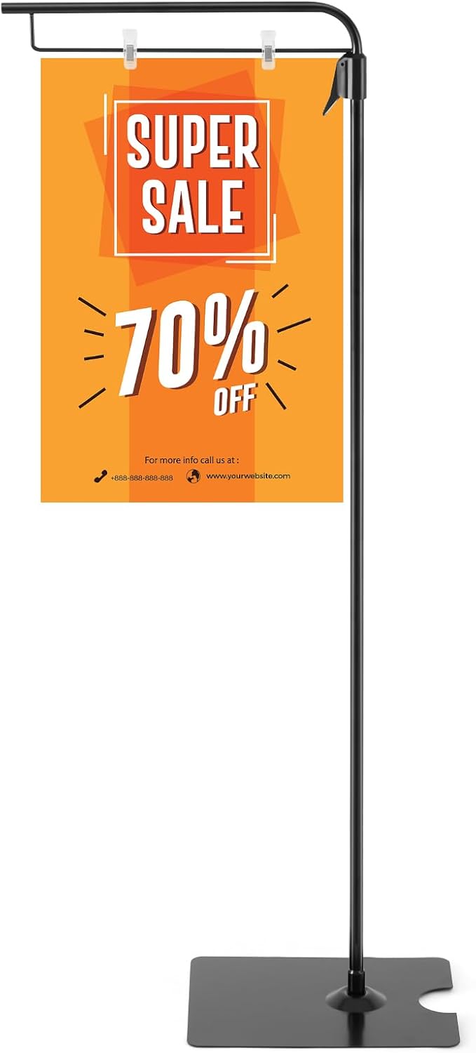 1 Pcs Adjustable Hanging Poster Stand Sign Holder 43-87 Inch Pallet Floor Standing Poster Display Black Heavy Duty