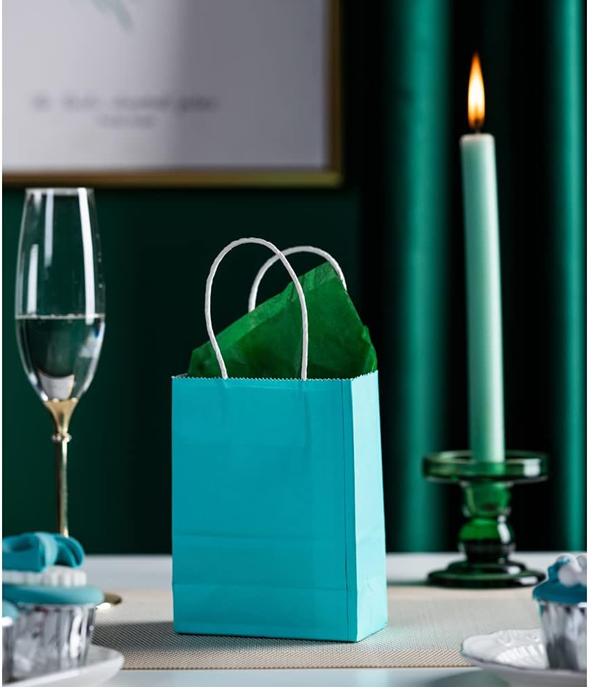 Mini Turquoise Blue Paper Bag with Handle 6x4.5x2.5 inch 50 Counts
