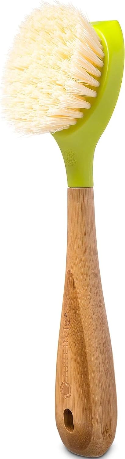 Kitchen Dish Brush, Bamboo Handle & Strong Bristles, Green 1pk