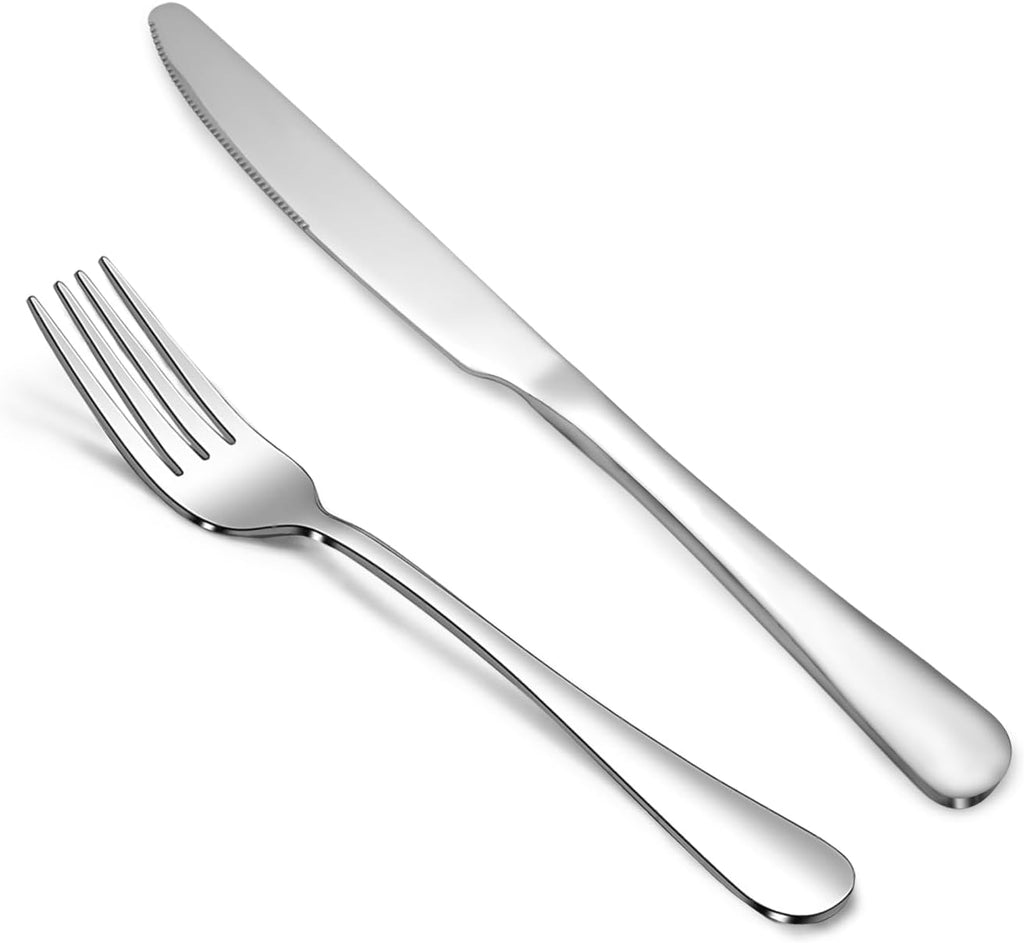 24 Pcs Silverware Set with 12 Dinner Knives and 12 Dinner Forks,Flatware Set with Top Food Grade Stainless