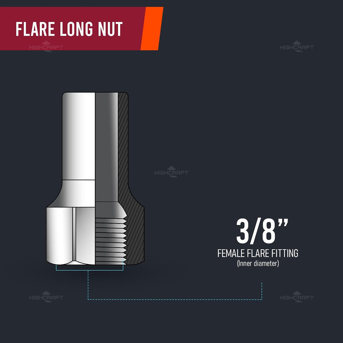 Highcraft G41M-38 Brass Long Nut for Flare Pipe Fittings; 3/8" O.D. Connection
