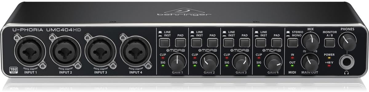 U-PHORIA UMC404HD Audiophile 4x4, 24-Bit/192 kHz USB Audio/MIDI Interface with Midas Mic Preamplifiers