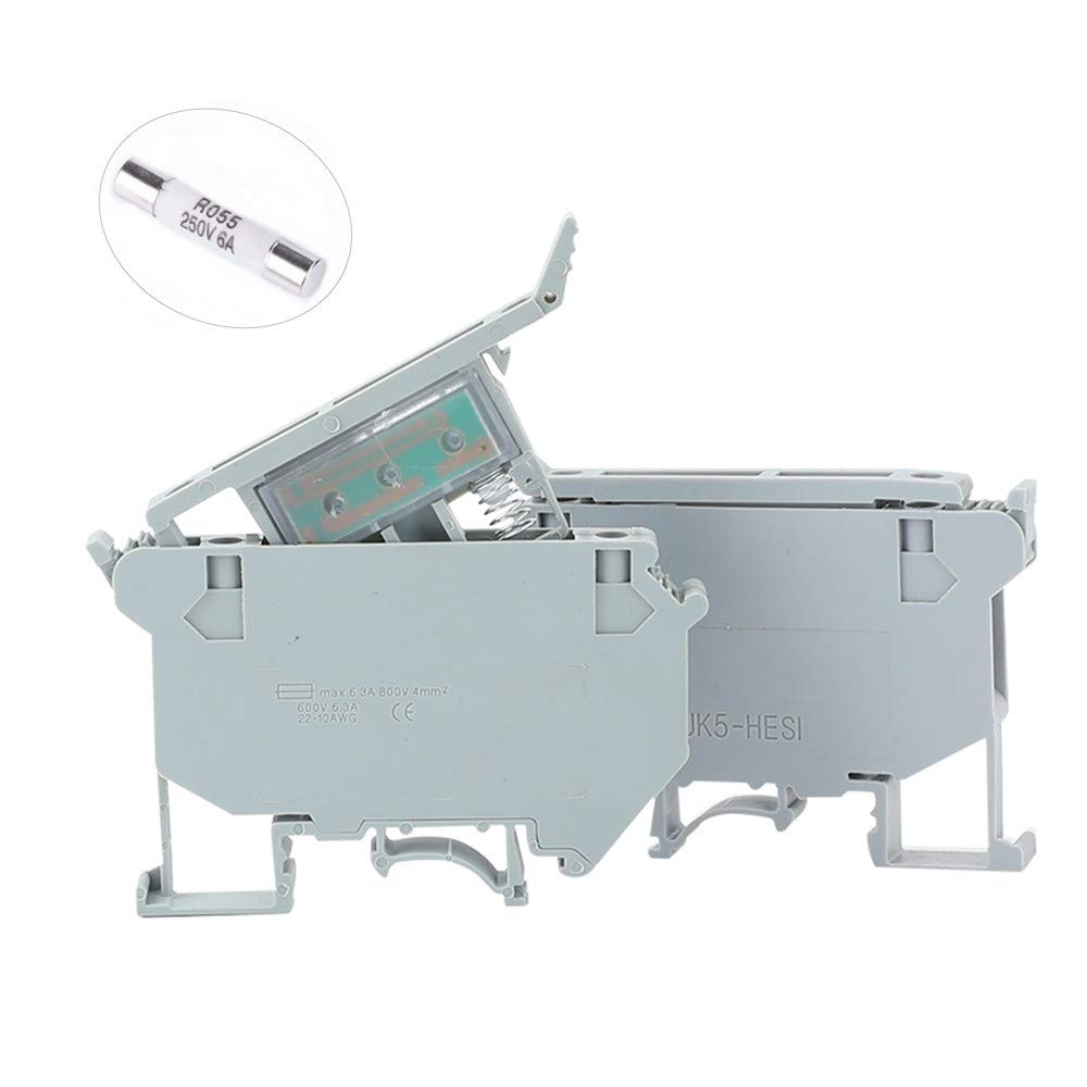 5pcs UK5-HESI (UK5RD) LED indicated DIN Rail Fuse Holders Disconnect Terminal Blocks Screw Clamp DC 24V - Gray