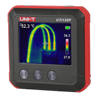 UNI-T UTi120P Rechargeable Thermal Imager 10800 Pixels 120x90 IR Resolution Infrared Camera Thermal Imaging 3 Color Palettes -4~752℉/-20~400℃ CE 1 Meter Drop Durability 2.4” Screen 16GB MicroSD