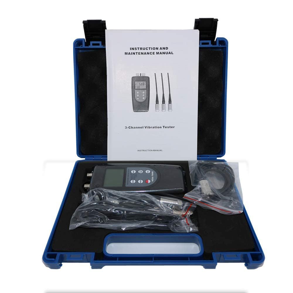 Vibration Meter Tester 3 Channel Vibrometer Gauge Analyzer with 3 Piezoelectric Transducers