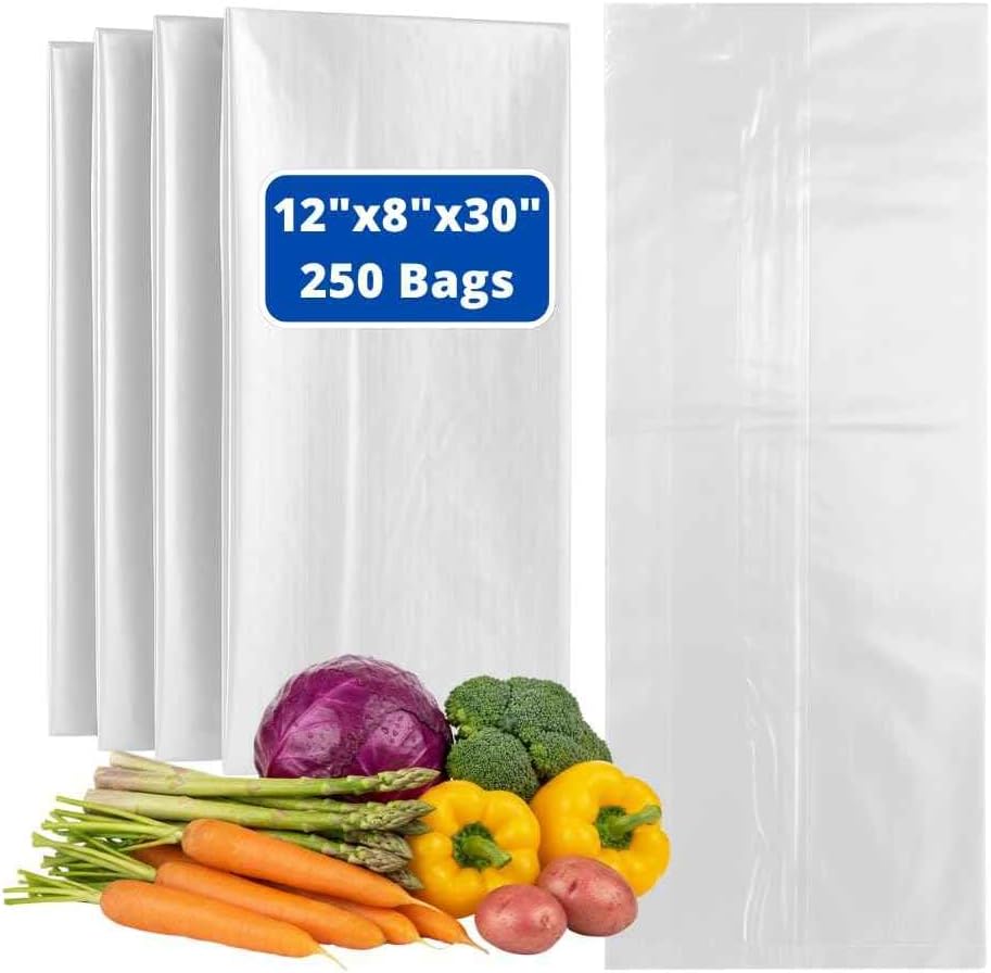 Clear Flat Poly Bags, 12" x 8" x 30", 1.45 Mil, 250 Count