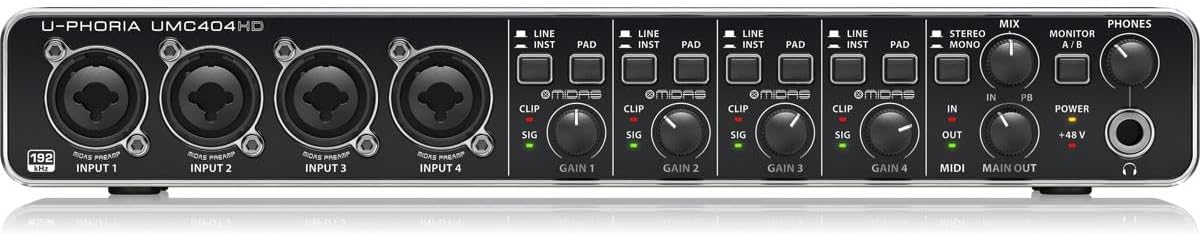 U-PHORIA UMC404HD Audiophile 4x4, 24-Bit/192 kHz USB Audio/MIDI Interface with Midas Mic Preamplifiers