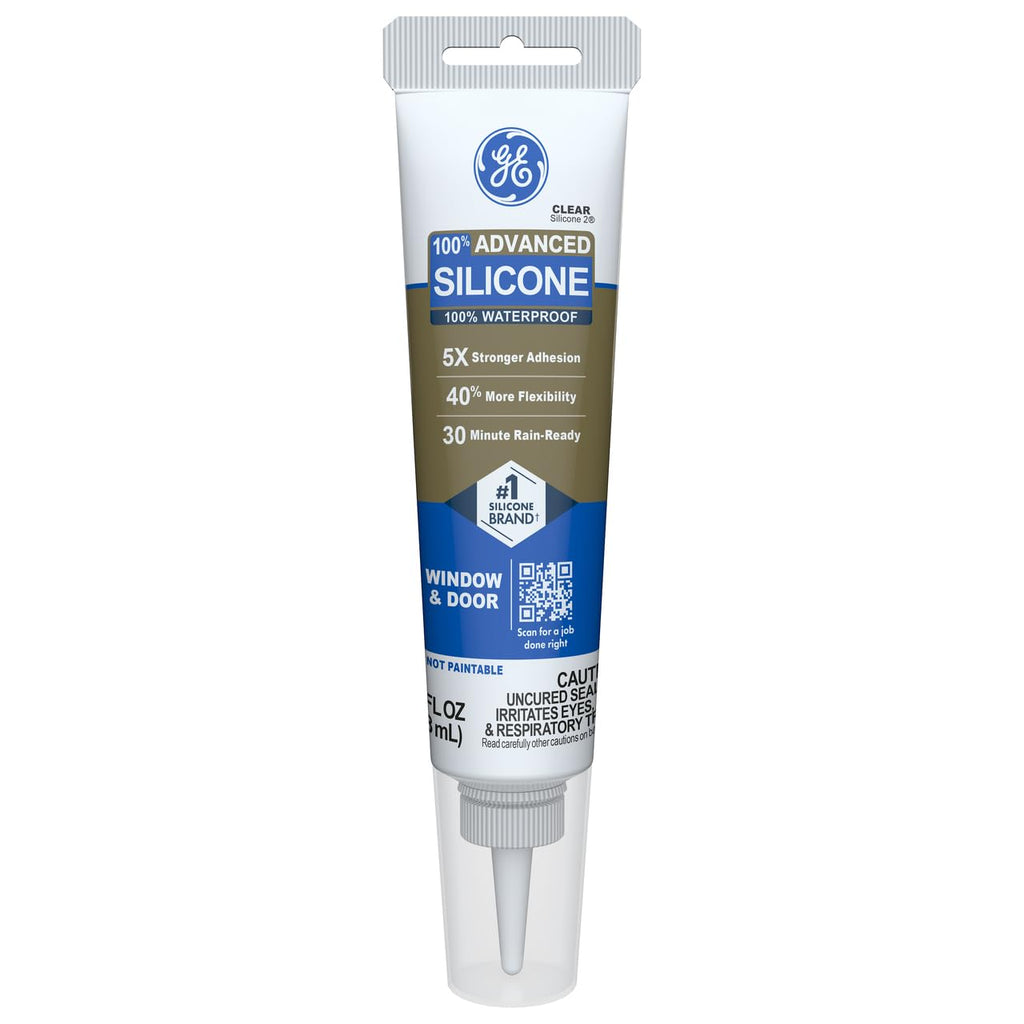 Advanced Silicone Caulk for Window & Door, Clear, 2.8 fl oz Tube, 1 Pack - 100% Waterproof Silicone Sealant, 5X
