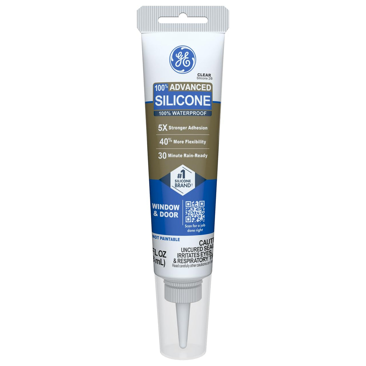 Advanced Silicone Caulk for Window & Door, Clear, 2.8 fl oz Tube, 1 Pack - 100% Waterproof Silicone Sealant, 5X