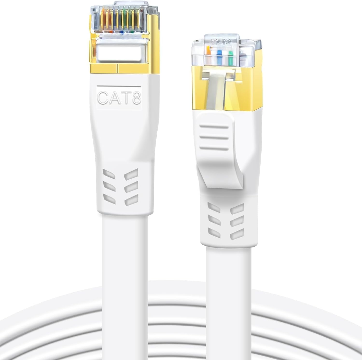 Cat 8 Ethernet Cable 50FT, 40Gbps Flat Internet Cable (50ft, White) | High-Speed Shielded Network LAN Cord (40Gbps