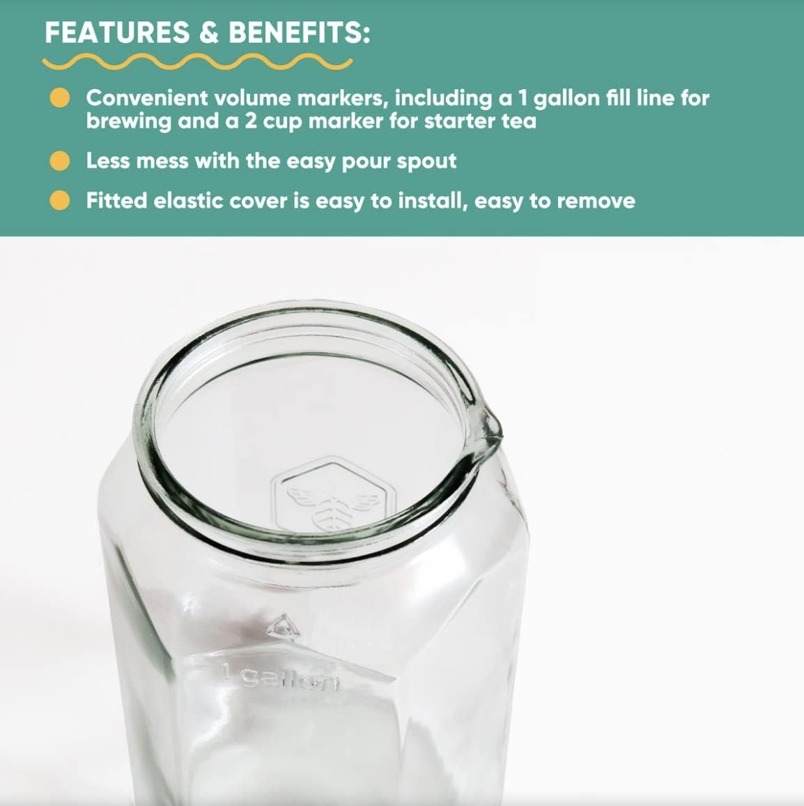Kombucha Jar with Dispensing Valve - For Kombucha Fermentation - Includes Custom Cloth Cover- Proprietary Design