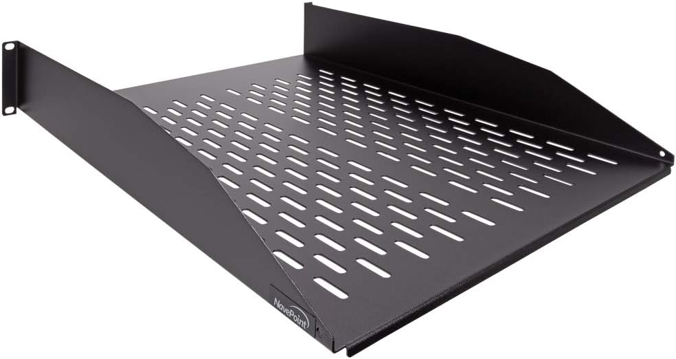 NavePoint 2U 19-Inch Universal Vented Rack Mount Cantilever Fixed Server Cabinet Shelf 22-Inches Deep Black