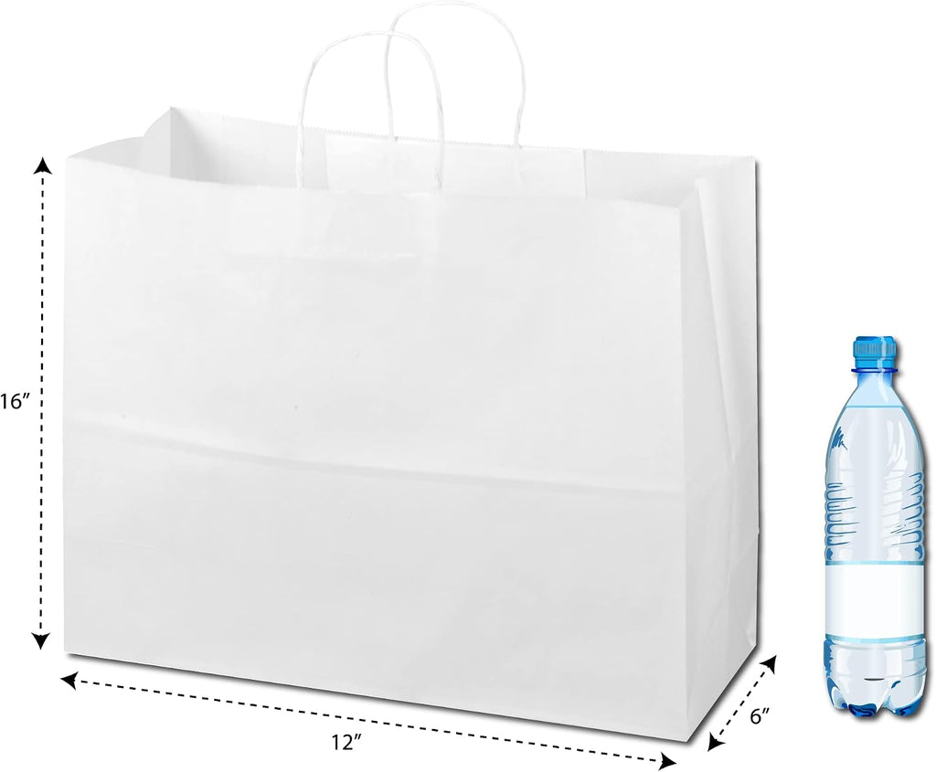 White Kraft Custom Printed Paper Bags (16"x6"x12", 50)