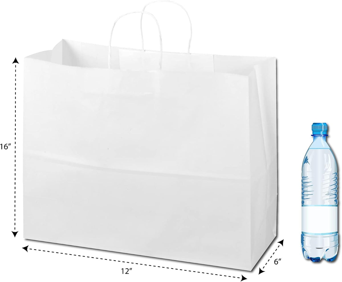 White Kraft Custom Printed Paper Bags (16"x6"x12", 50)