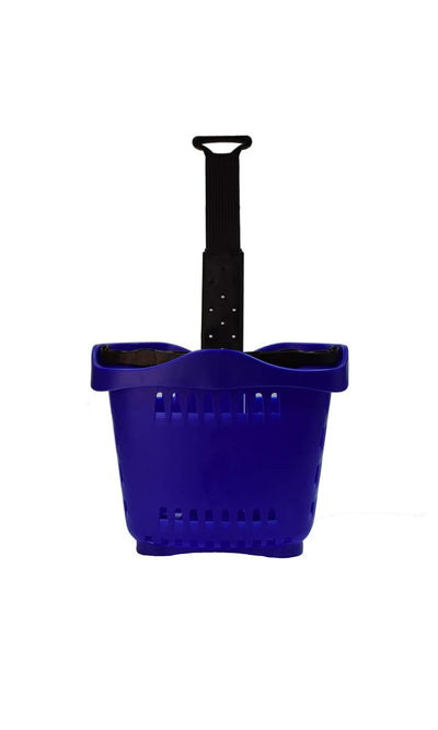 Rolling Blue Shopping Baskets - Set of 10 - Set of 10 Durable Blue Shopping Baskets with Wheels - Convenient Grocery