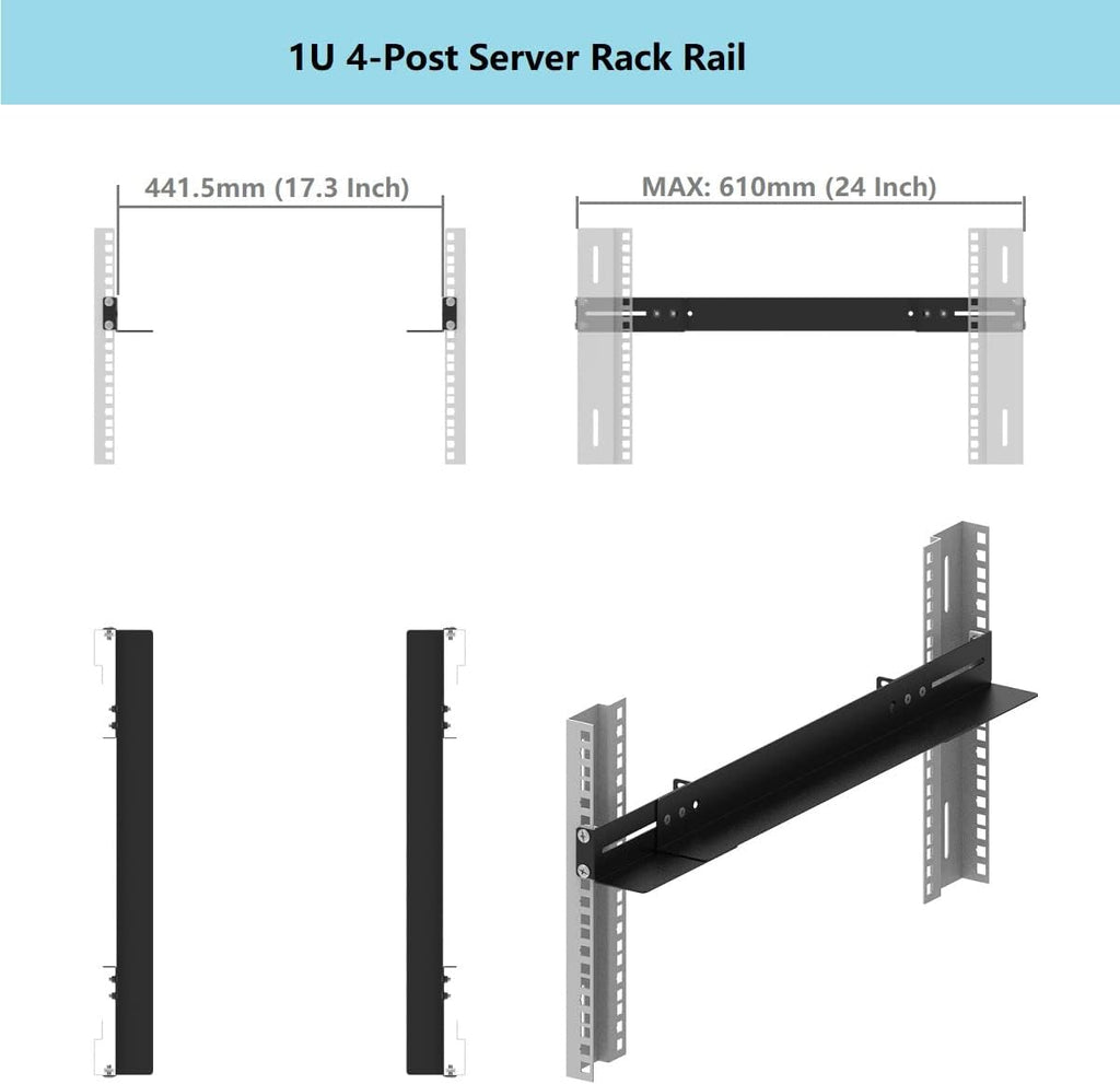 1U 19inch Server Rack Rails -15-24 inch Adjustable Depth