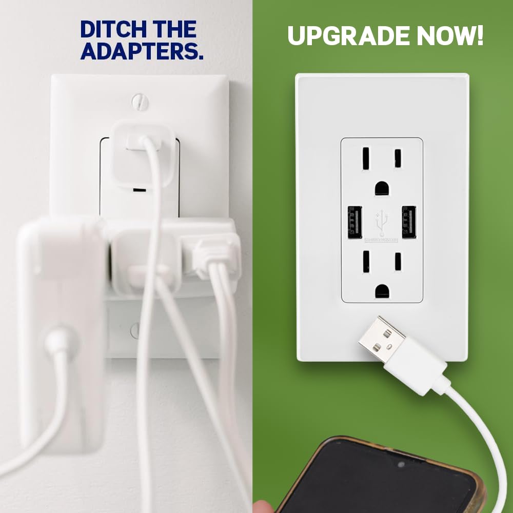 Leviton T5832-B Type-A USB in-Wall Charger with 20A Tamper-Resistant Outlet, USB Charger for Smartphones, Black