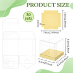 30 Pcs Clear Gift Boxes, 2.4x2.4x2.4 Inch Folding PVC Favor Boxes with Gold Paper Card Base for Wedding Birthday