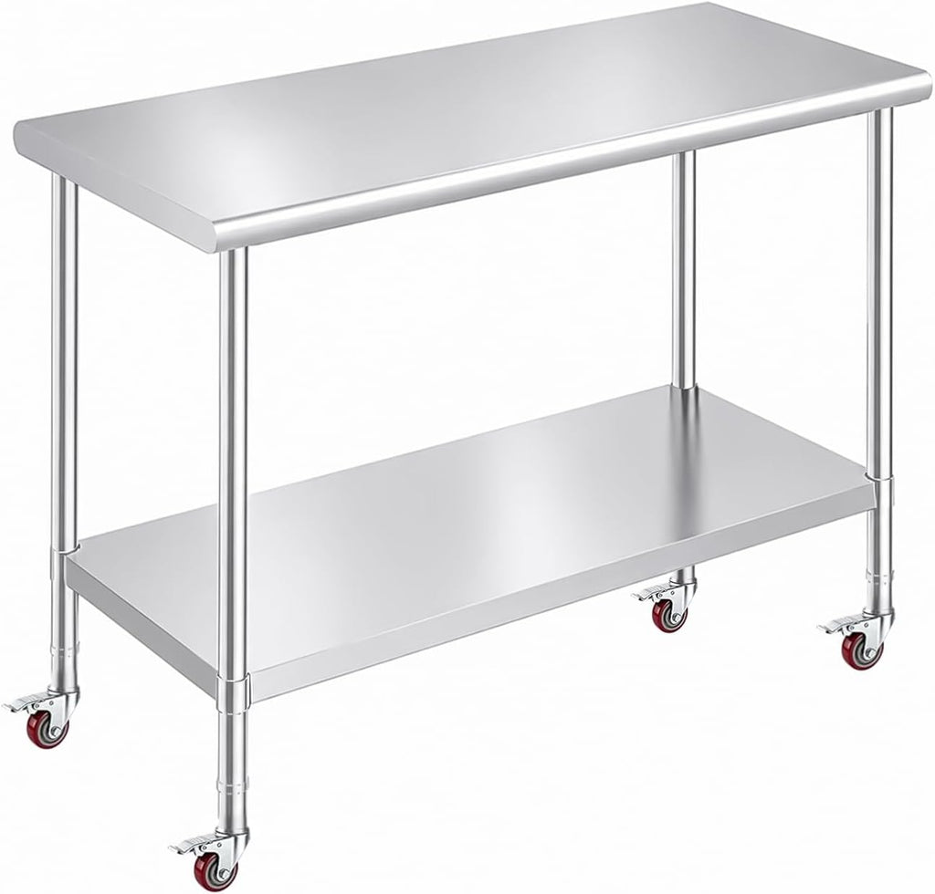 Stainless Steel Prep Table 30 x 48 Inches with Casters