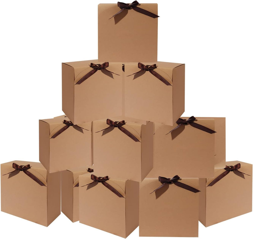 Brown Gift Boxes with Lids, Gift Boxes Bulk with Ribbon, 12 Pack