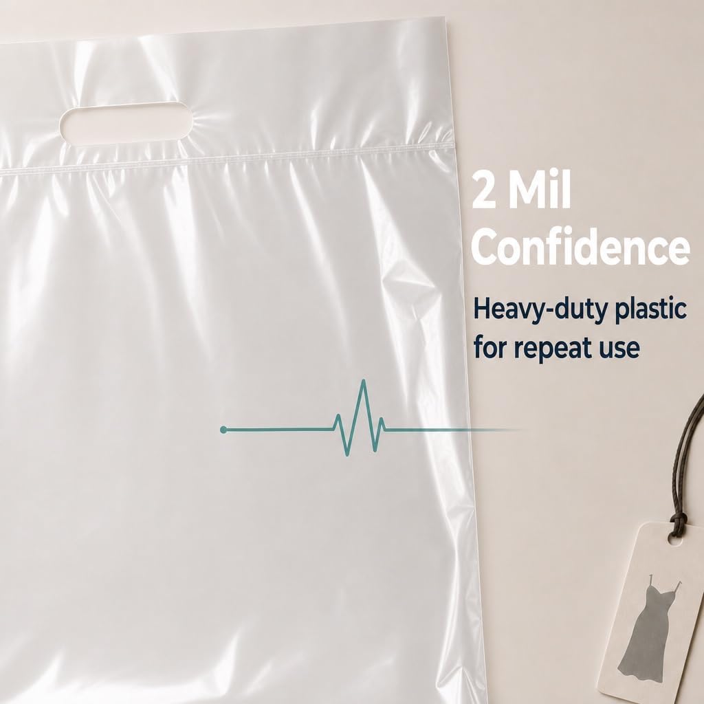 16x18 Large Plastic Shopping Bags for Small Business with Handles, Clear