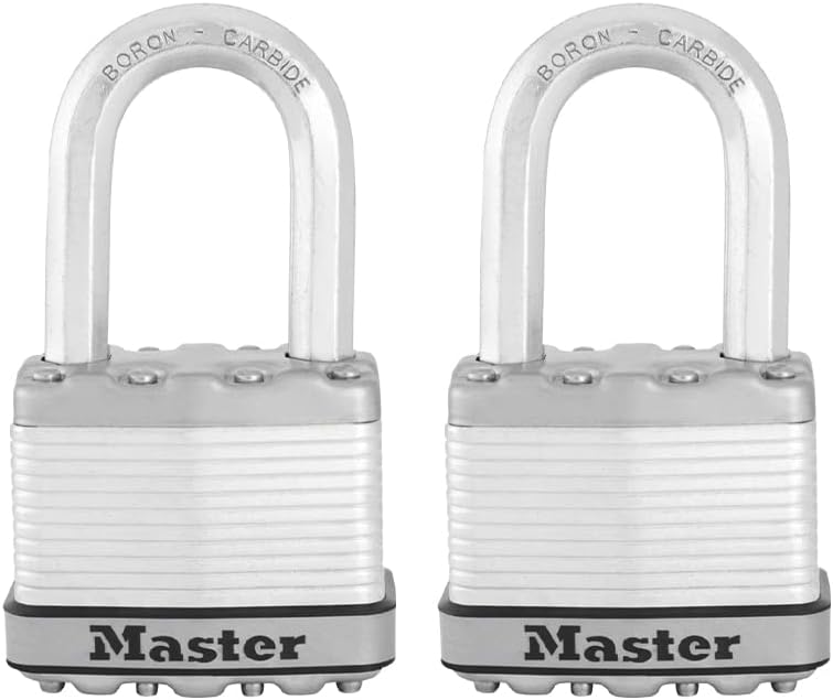M5XTLF Magnum Heavy Duty Outdoor Padlock with Key, 2 Pack Keyed-Alike Silver