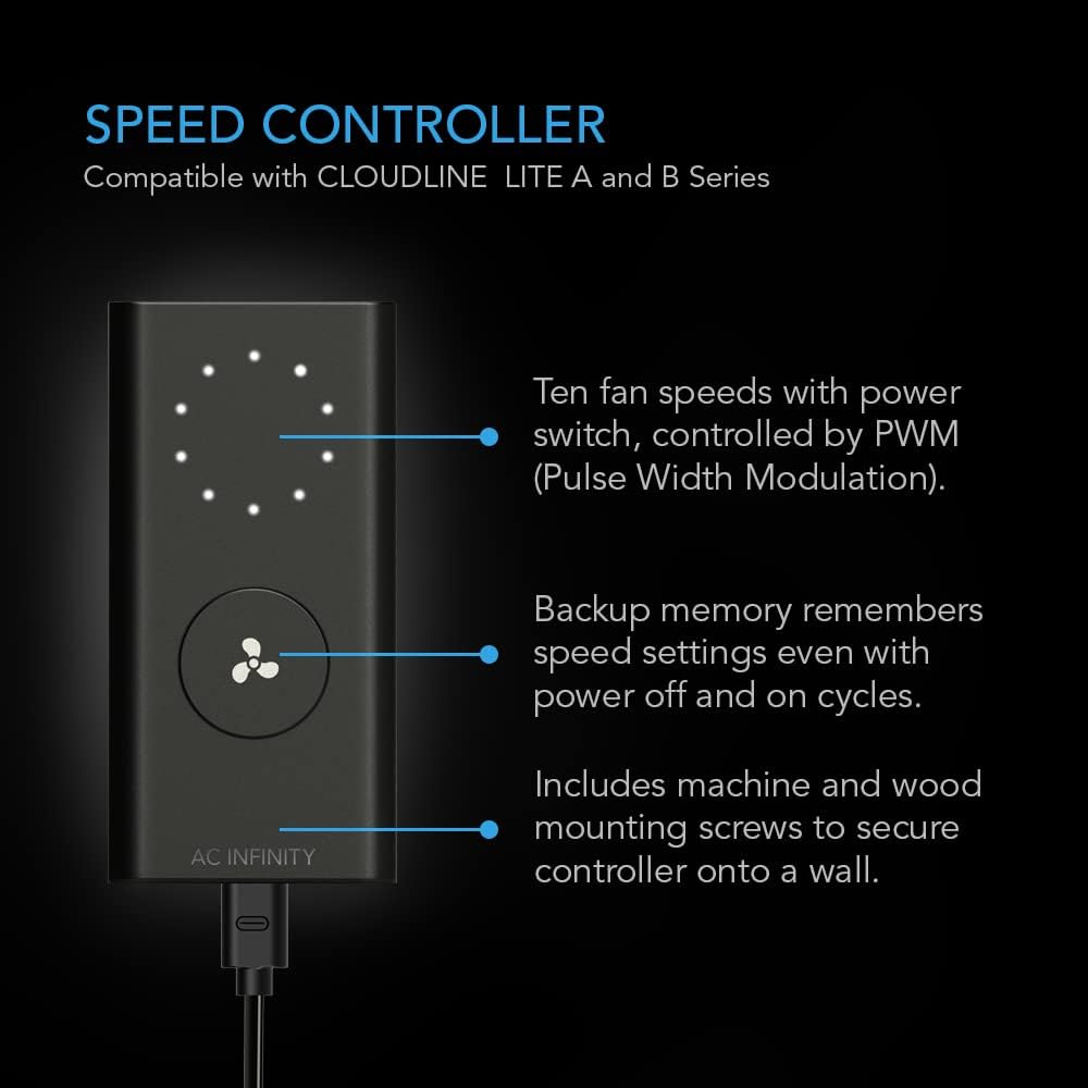 AC Infinity CLOUDLINE A8, Quiet 8" Inline Duct Fan with Speed Controller