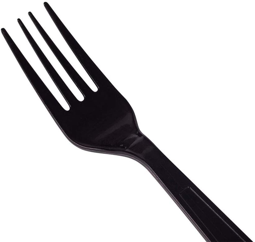 U3520B 7" PS Poly-Wrapped Heavy-Weight Disposable Fork, Black (Pack of 1000)