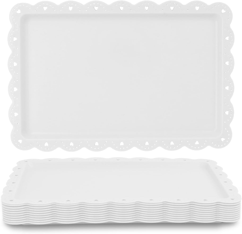 Food Tray, 12 Pack Serving Tray Serving Platter Cookies Dessert Plates,Disposable Plastic Serving Trays Rectangle