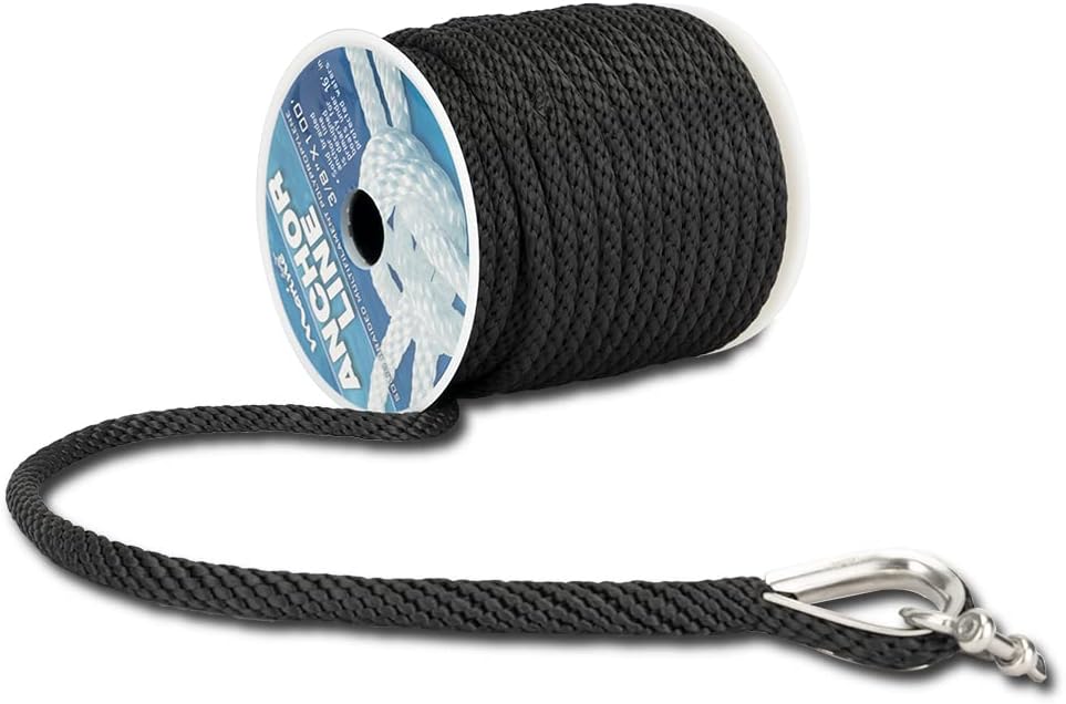 Made 3/8 Inch 50FT 100FT 150FT Premium Solid Braid MFP Black Gray Anchor Line Braided Anchor Rope/Line with Stainless