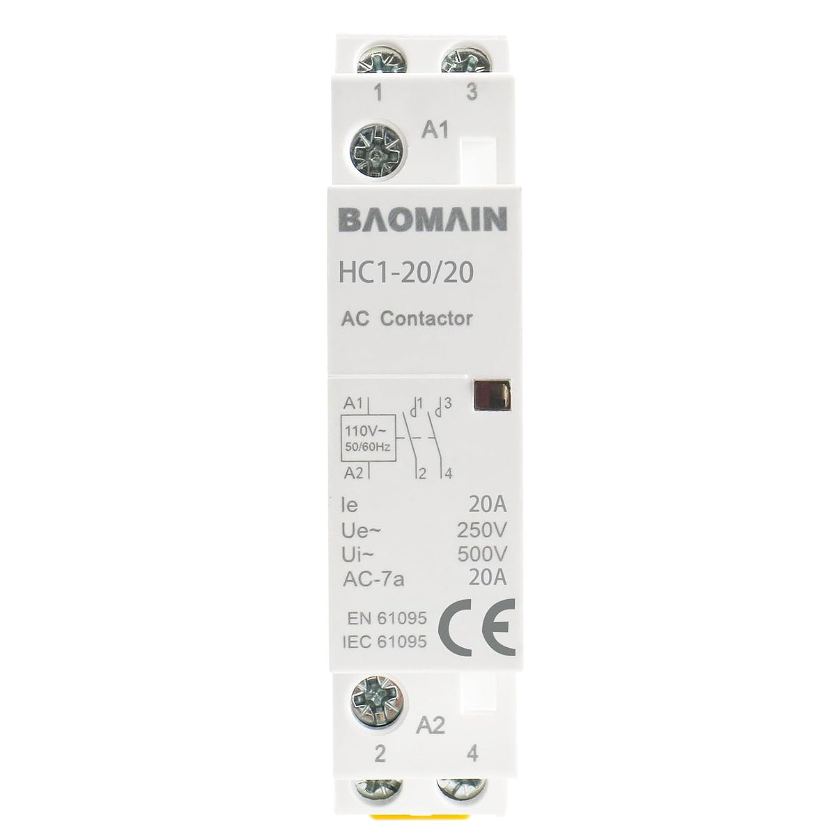 BAOMAIN 110V AC 2-Pole 20A Modular Contactor, 2NO, DIN Rail Mount